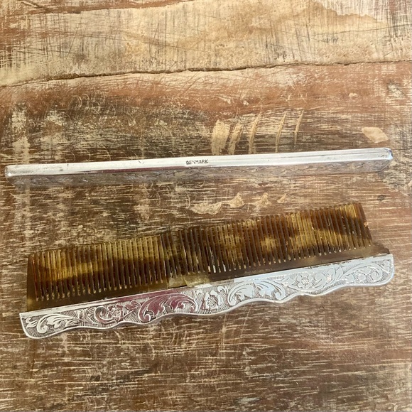 Antique Silver Plated Gold Engraved Comb Box Made in Denmark Flower Pattern - Picture 9 of 14